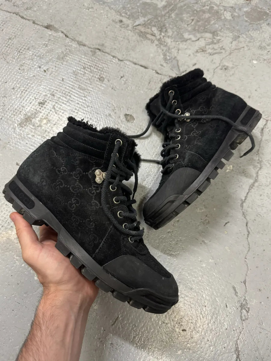 Gucci Nebraska Black Suede Fur Leather Boots YfLpXwk 0