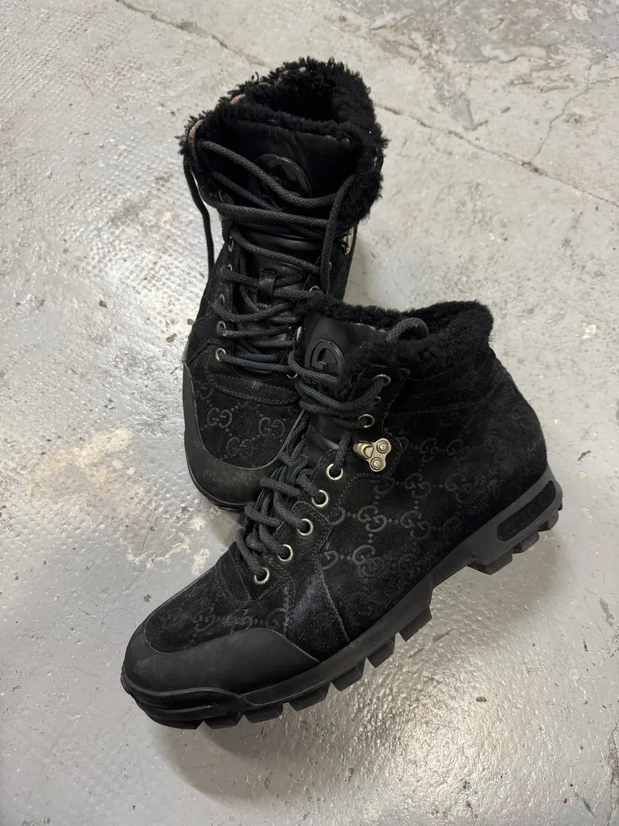 Gucci Nebraska Black Suede Fur Leather Boots YfLpXwk 1