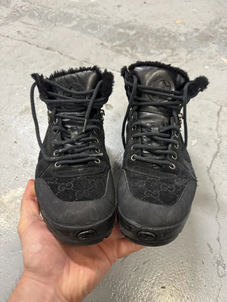 Gucci Nebraska Black Suede Fur Leather Boots YfLpXwk 2