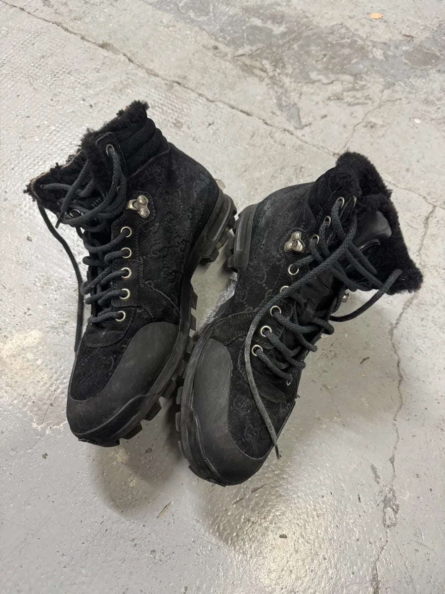 Gucci Nebraska Black Suede Fur Leather Boots YfLpXwk 4
