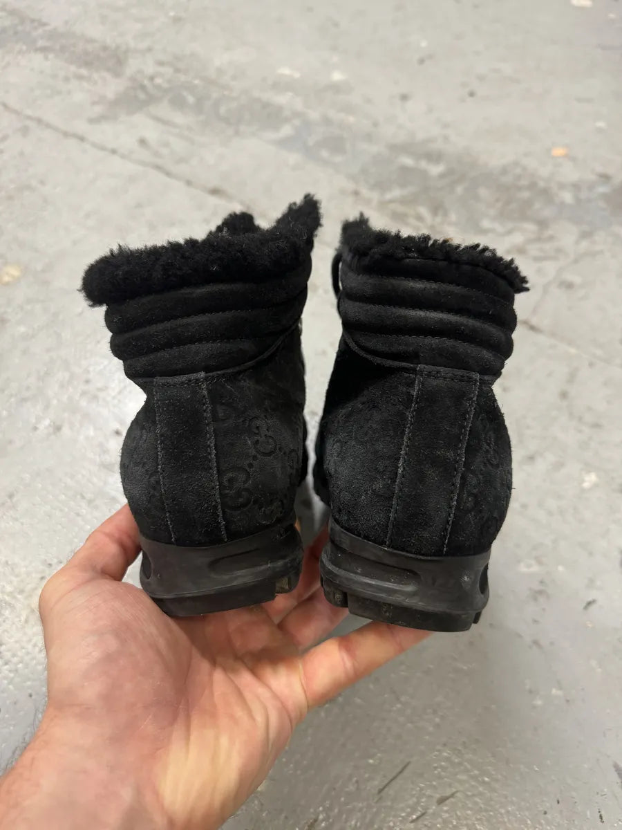Gucci Nebraska Black Suede Fur Leather Boots YfLpXwk 5