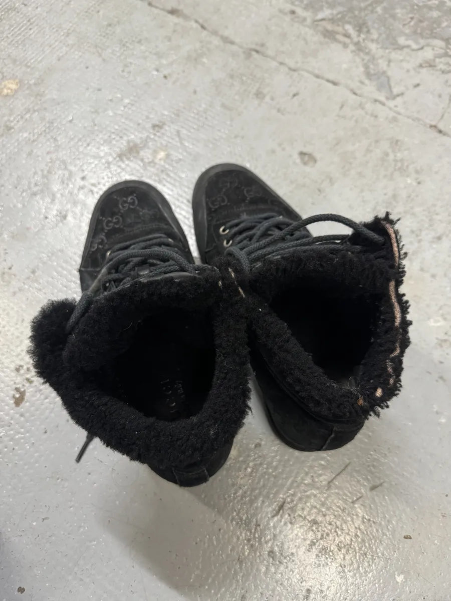 Gucci Nebraska Black Suede Fur Leather Boots YfLpXwk 7
