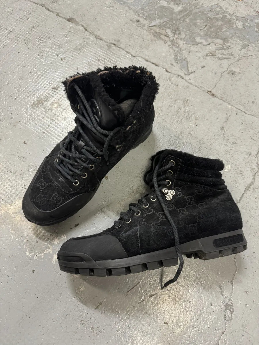 Gucci Nebraska Black Suede Fur Leather Boots YfLpXwk 9