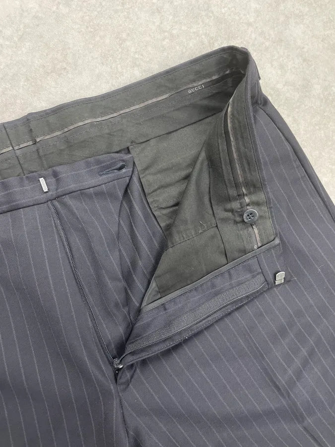 2000s Gucci Navy Wool Pinstriped Tailored Pants by Tom Ford iZWpotu 5