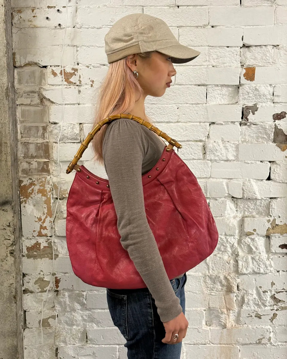 Gucci Pink Leather Bamboo Handle Shoulder Bag WbSOTNF 1