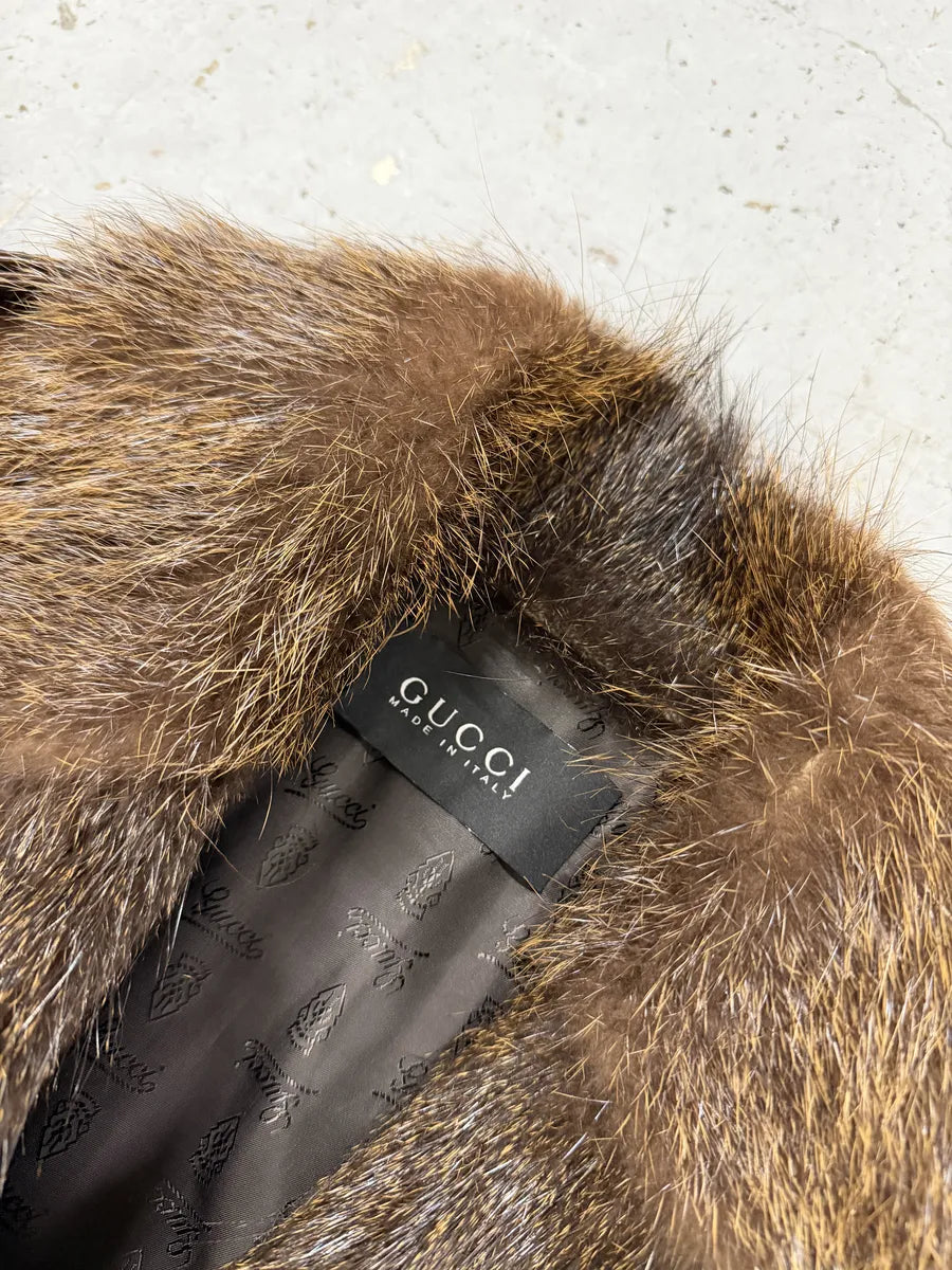 Gucci Pony Hair Leather Fox Fur Brown Belted Trench Coat QUfYoYn 14