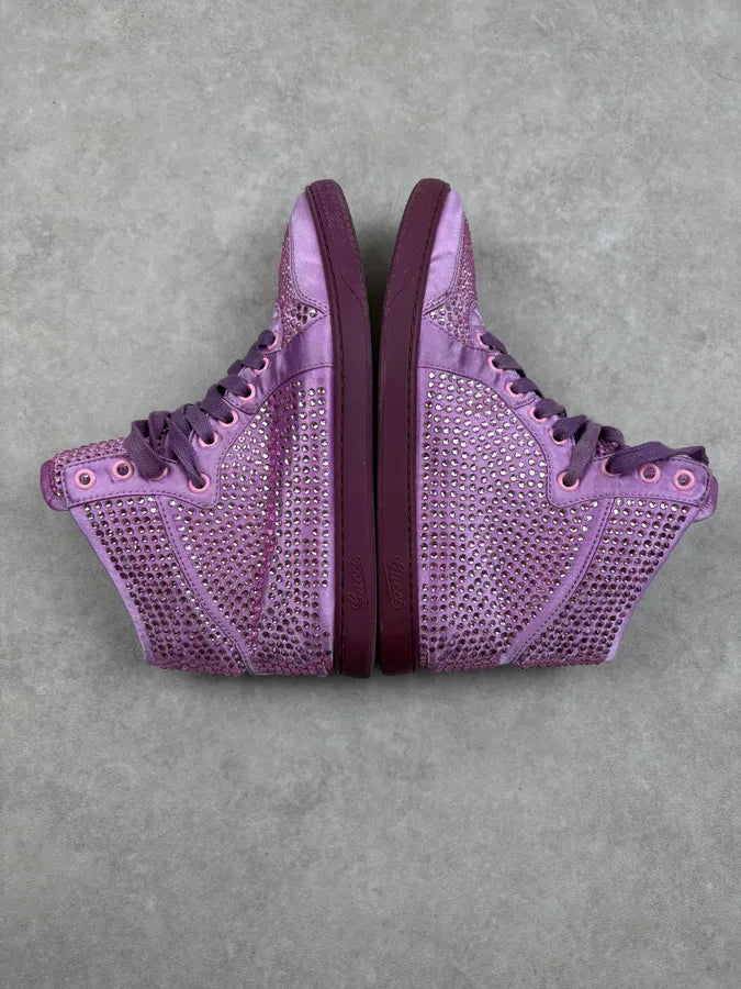 2010s Gucci Purple Leather Studded Rhinestone High Sneakers sYVggOX 4