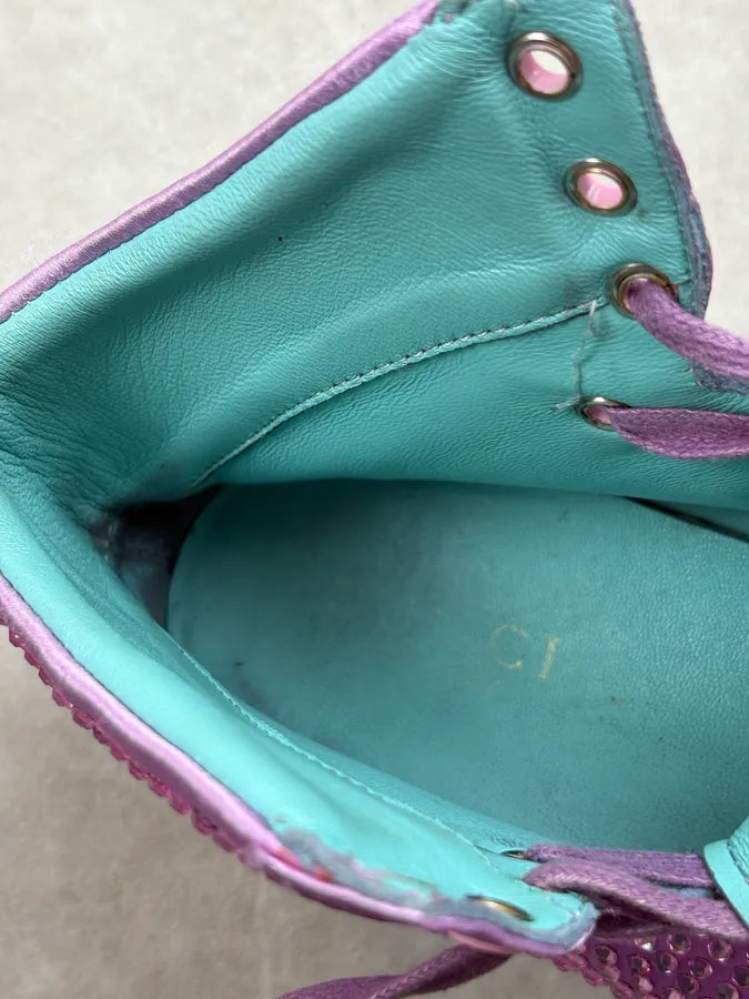 2010s Gucci Purple Leather Studded Rhinestone High Sneakers sYVggOX 8