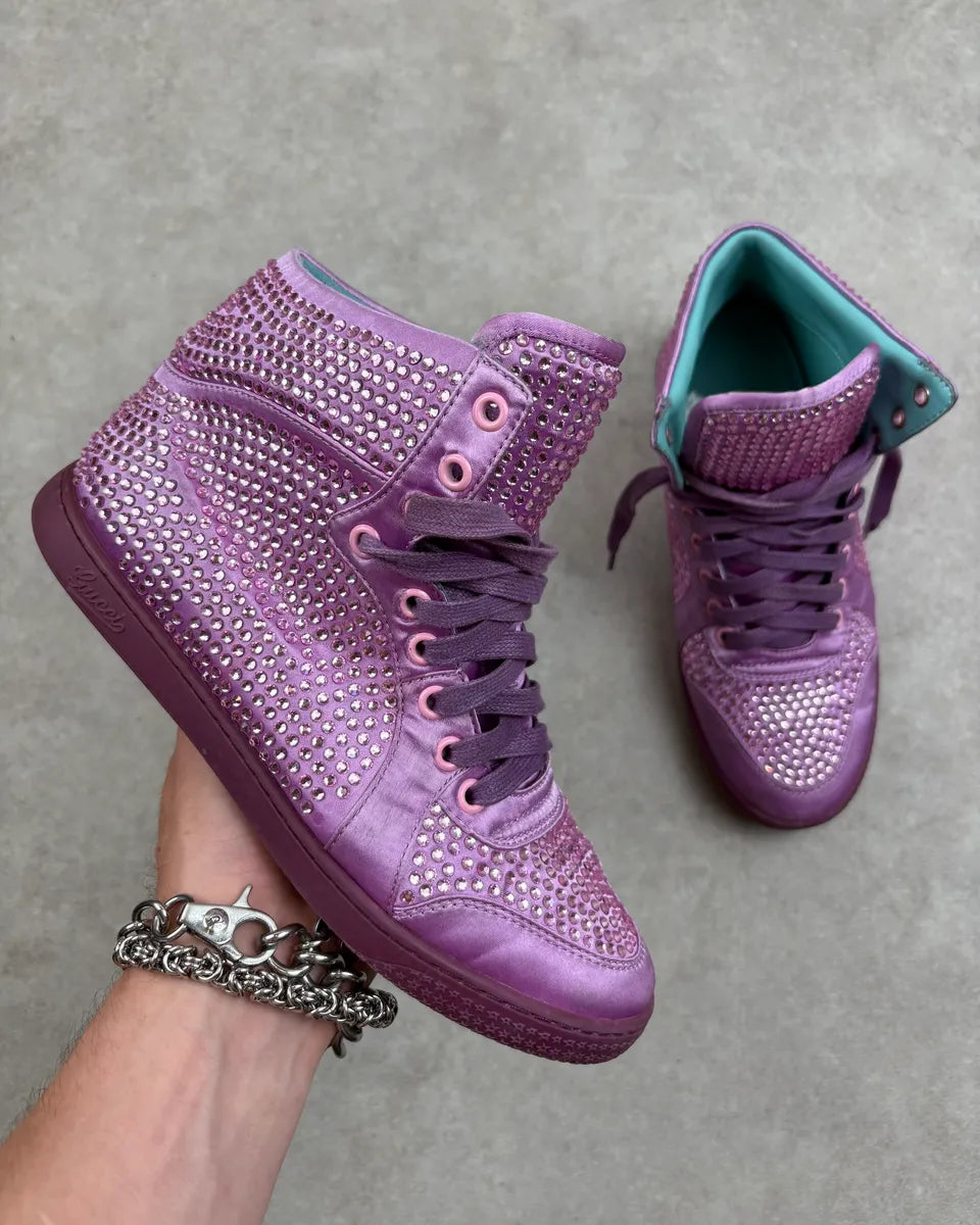 2010s Gucci Purple Leather Studded Rhinestone High Sneakers sYVggOX 0