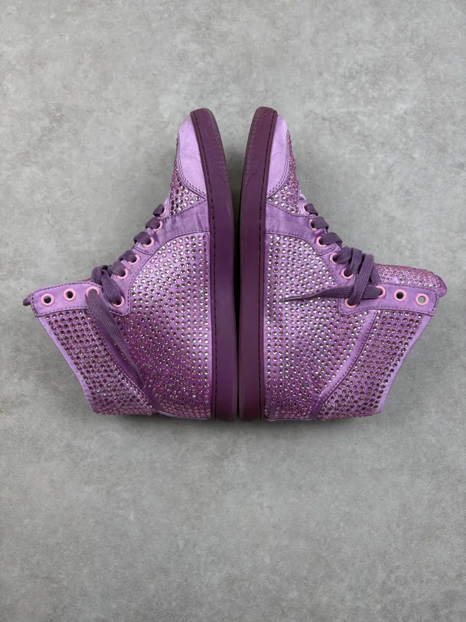 2010s Gucci Purple Leather Studded Rhinestone High Sneakers sYVggOX 5