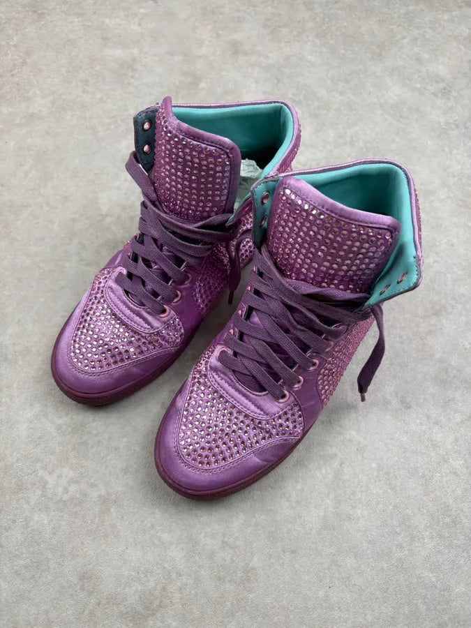 2010s Gucci Purple Leather Studded Rhinestone High Sneakers sYVggOX 2