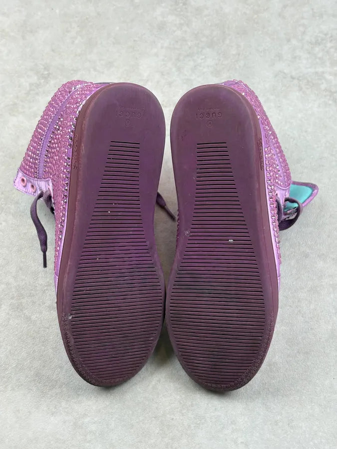 2010s Gucci Purple Leather Studded Rhinestone High Sneakers sYVggOX 7