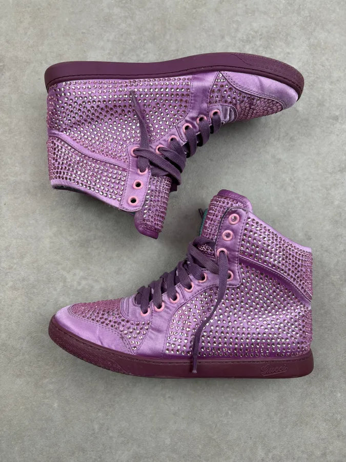 2010s Gucci Purple Leather Studded Rhinestone High Sneakers sYVggOX 3
