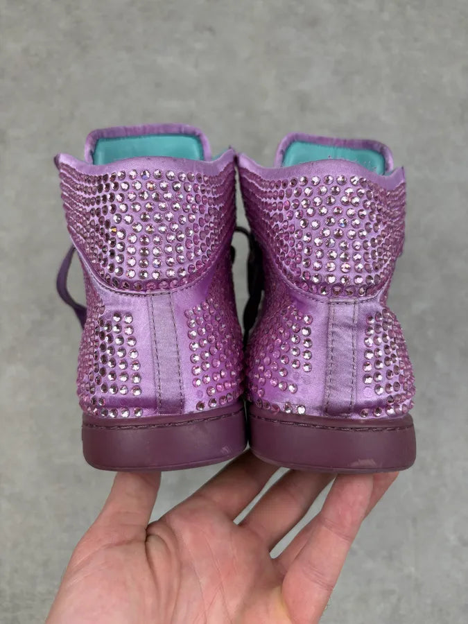 2010s Gucci Purple Leather Studded Rhinestone High Sneakers sYVggOX 6