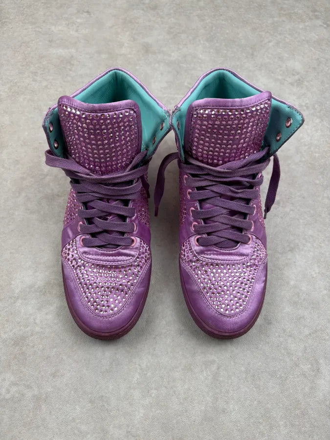 2010s Gucci Purple Leather Studded Rhinestone High Sneakers sYVggOX 1