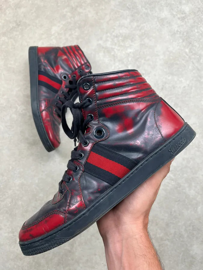 Gucci Red & Black Leather Blood Effect High Sneakers nKpVWLT 0