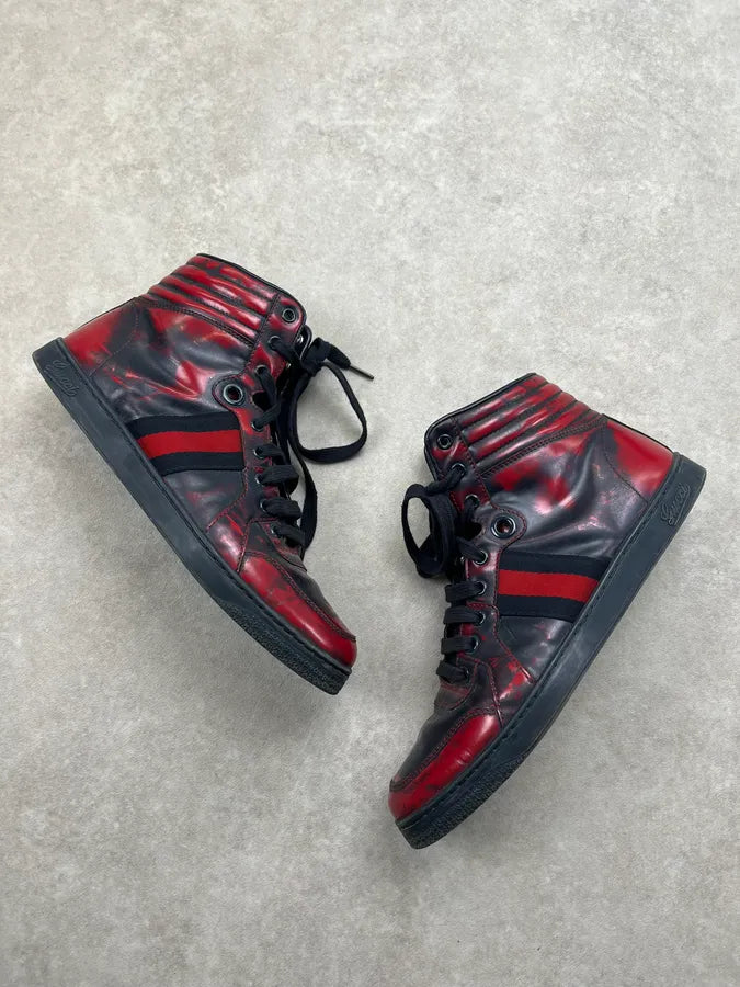 Gucci Red & Black Leather Blood Effect High Sneakers nKpVWLT 1