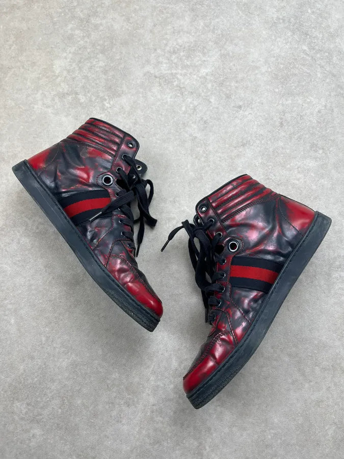 Gucci Red & Black Leather Blood Effect High Sneakers nKpVWLT 2