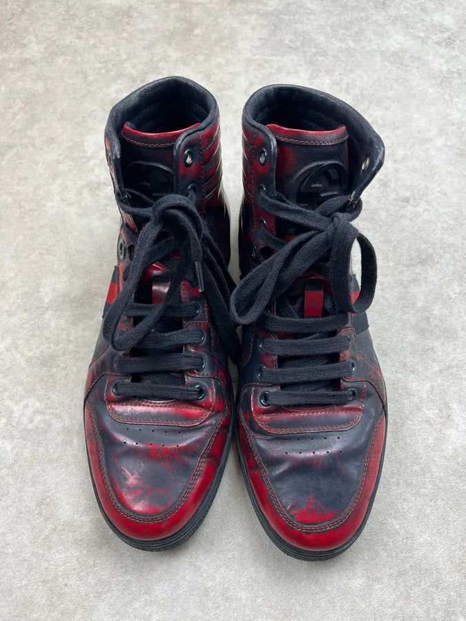 Gucci Red & Black Leather Blood Effect High Sneakers nKpVWLT 3