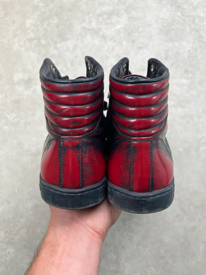 Gucci Red & Black Leather Blood Effect High Sneakers nKpVWLT 4