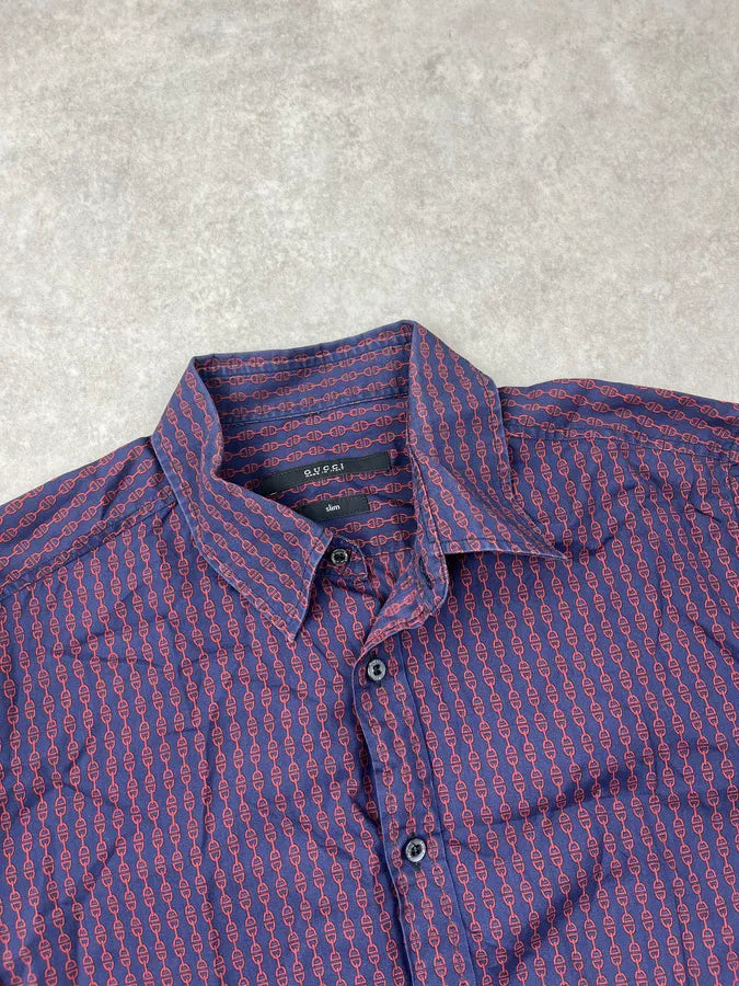 2010s Gucci Red & Navy Chain Link Shirt YvVYiRY 3