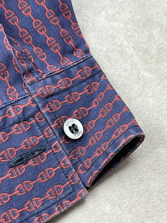 2010s Gucci Red & Navy Chain Link Shirt YvVYiRY 7