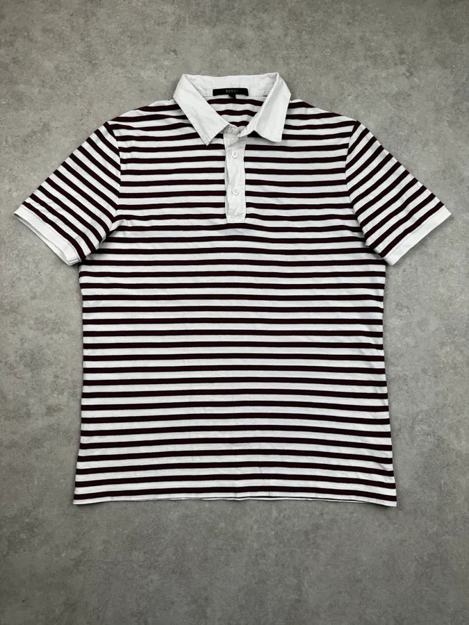 SS2008 Gucci Red Burgundy Cotton Striped Polo by Frida Giannini eZFQViZ 0