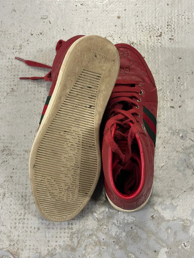 Gucci Red Leather GG Monogram High Sneakers KSOfKzk 9