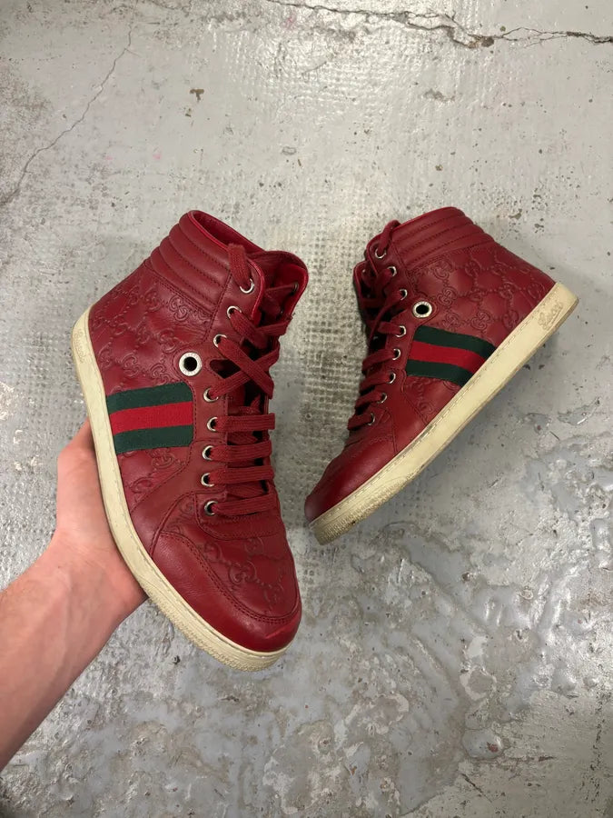 Gucci Red Leather GG Monogram High Sneakers KSOfKzk 0