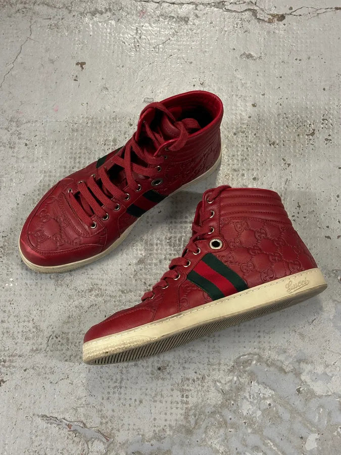 Gucci Red Leather GG Monogram High Sneakers KSOfKzk 7
