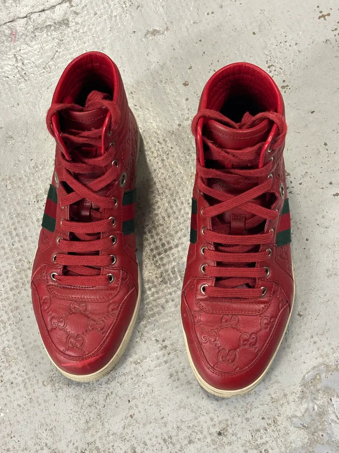 Gucci Red Leather GG Monogram High Sneakers KSOfKzk 4