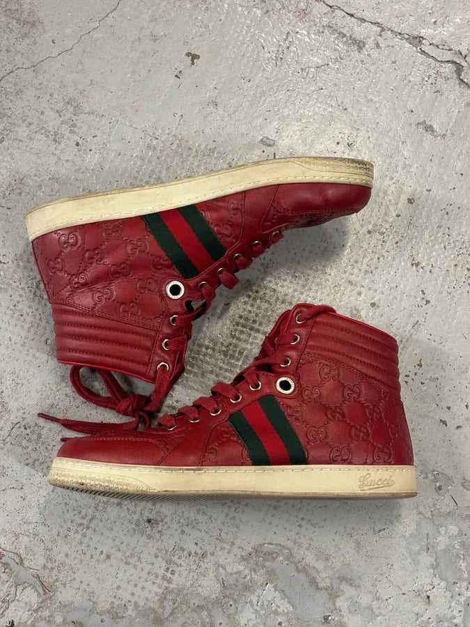 Gucci Red Leather GG Monogram High Sneakers KSOfKzk 8