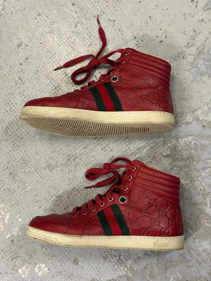 Gucci Red Leather GG Monogram High Sneakers KSOfKzk 13