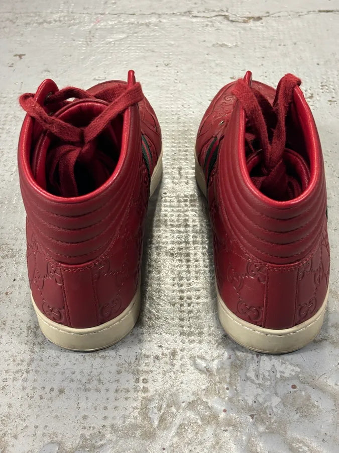 Gucci Red Leather GG Monogram High Sneakers KSOfKzk 12