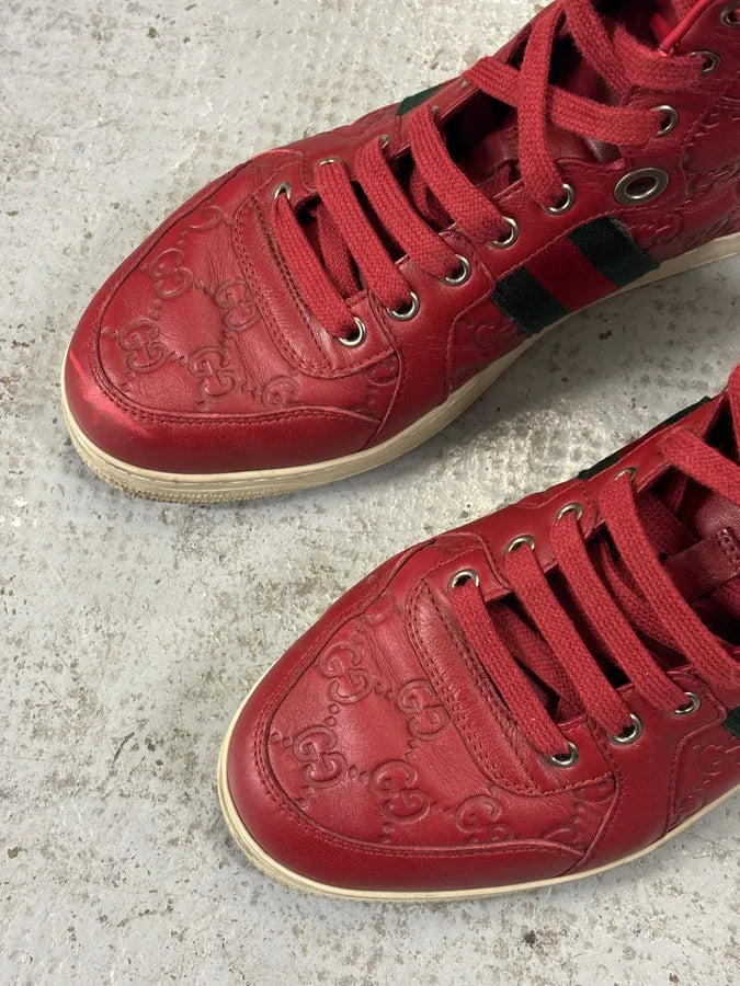 Gucci Red Leather GG Monogram High Sneakers KSOfKzk 6