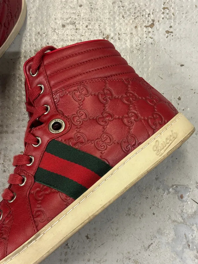 Gucci Red Leather GG Monogram High Sneakers KSOfKzk 3
