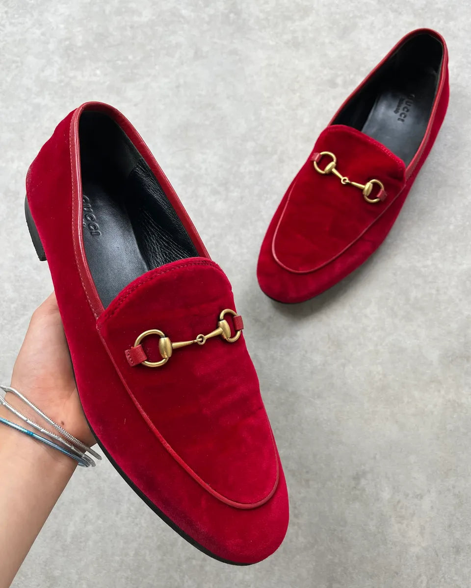 Gucci Red Malaga Velvet Jordaan Loafers FMeEphG 0