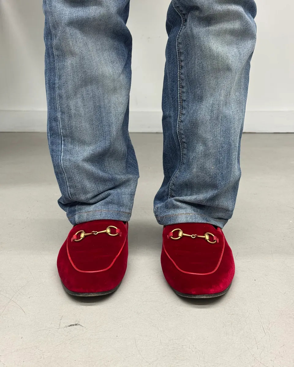 Gucci Red Malaga Velvet Jordaan Loafers FMeEphG 1