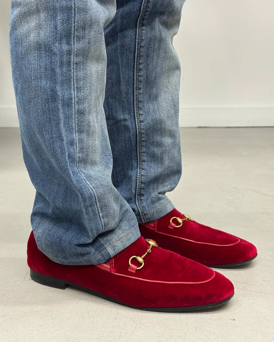 Gucci Red Malaga Velvet Jordaan Loafers FMeEphG 2