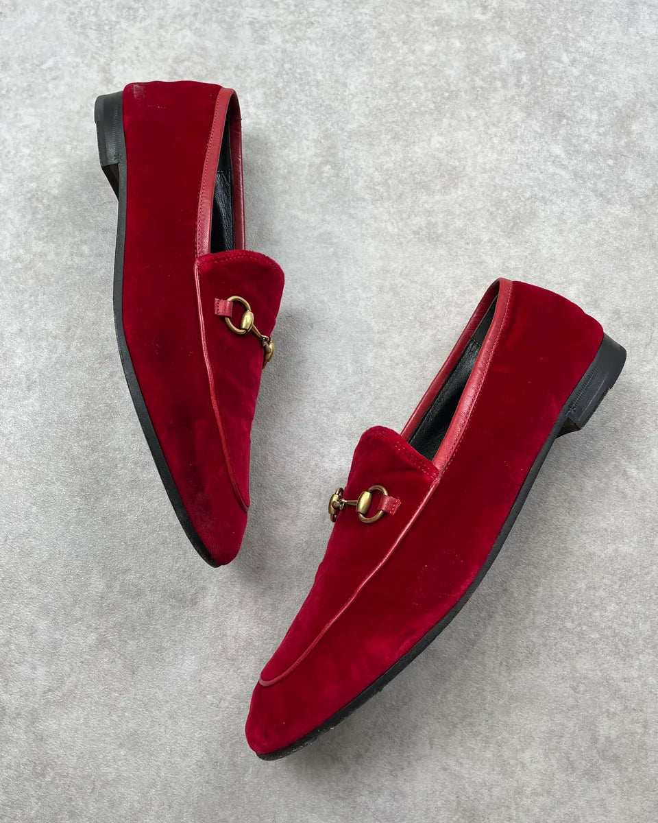 Gucci Red Malaga Velvet Jordaan Loafers FMeEphG 3