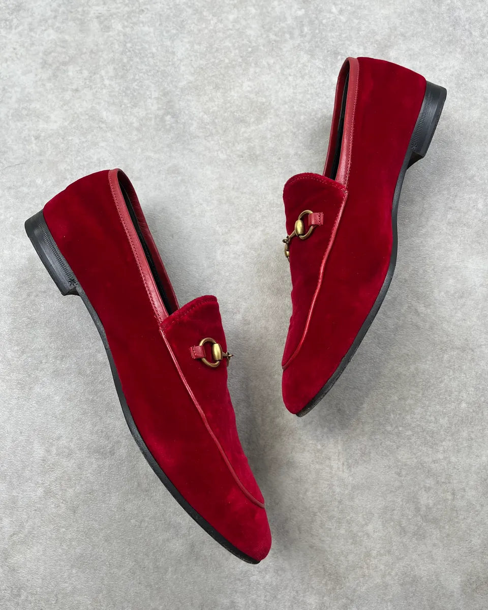 Gucci Red Malaga Velvet Jordaan Loafers FMeEphG 4