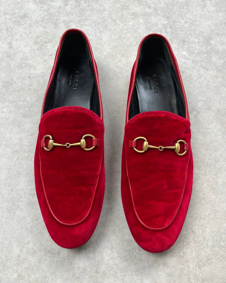 Gucci Red Malaga Velvet Jordaan Loafers FMeEphG 5