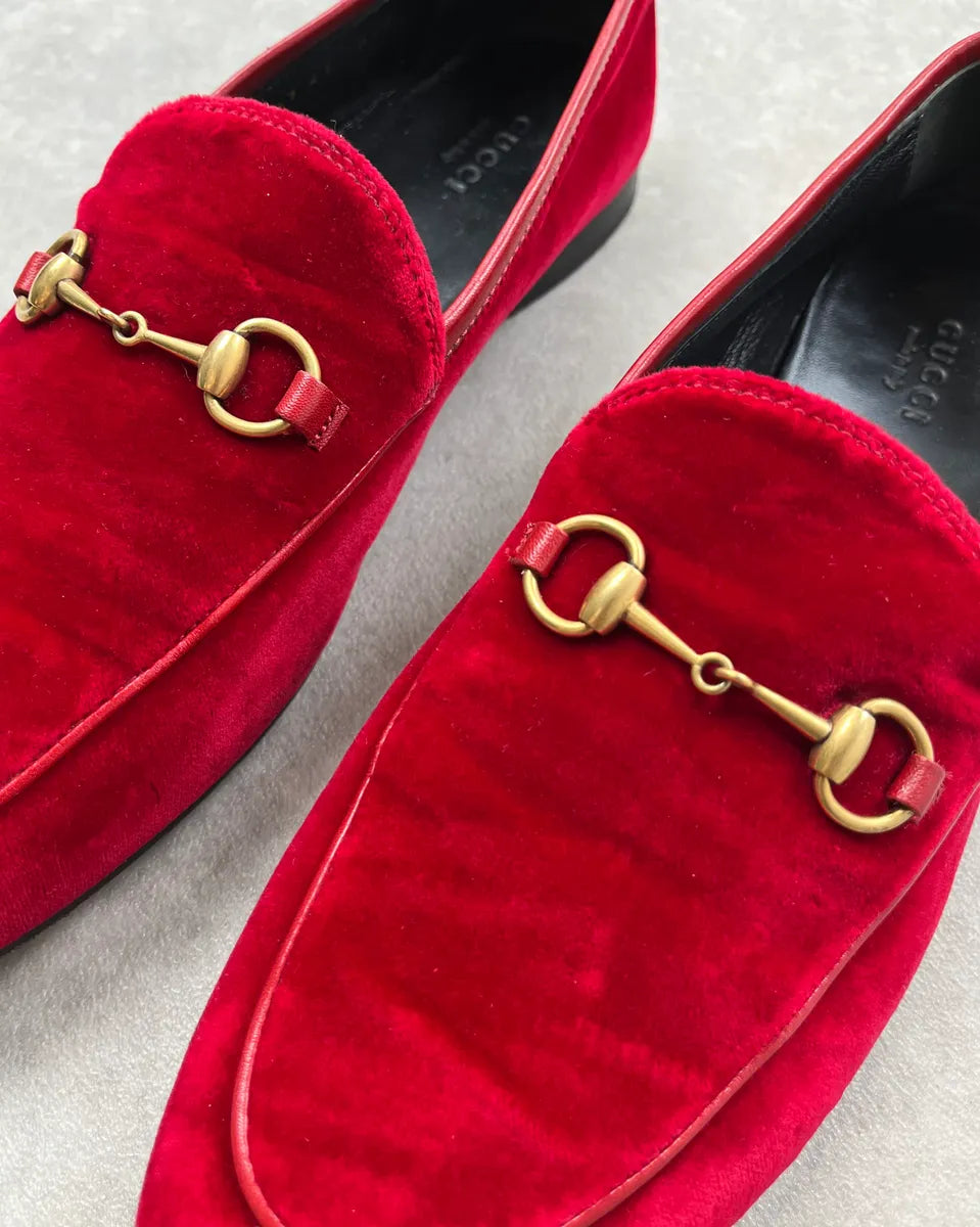 Gucci Red Malaga Velvet Jordaan Loafers FMeEphG 6