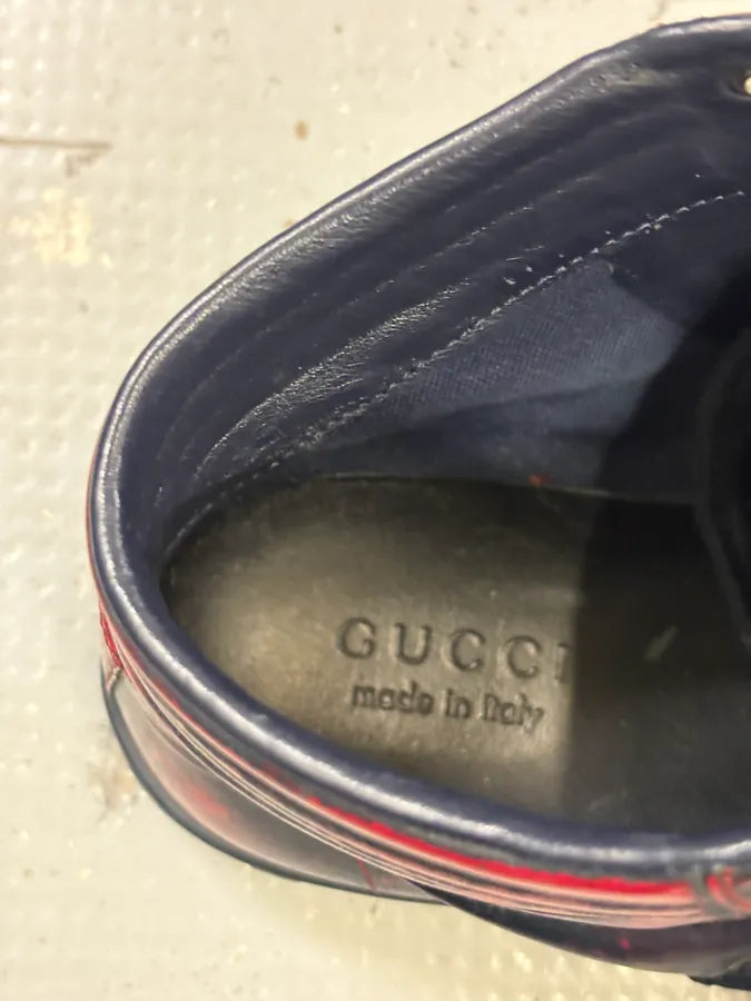 Gucci Red Black Leather Logo High-Top Sneakers HKKHkzL 7