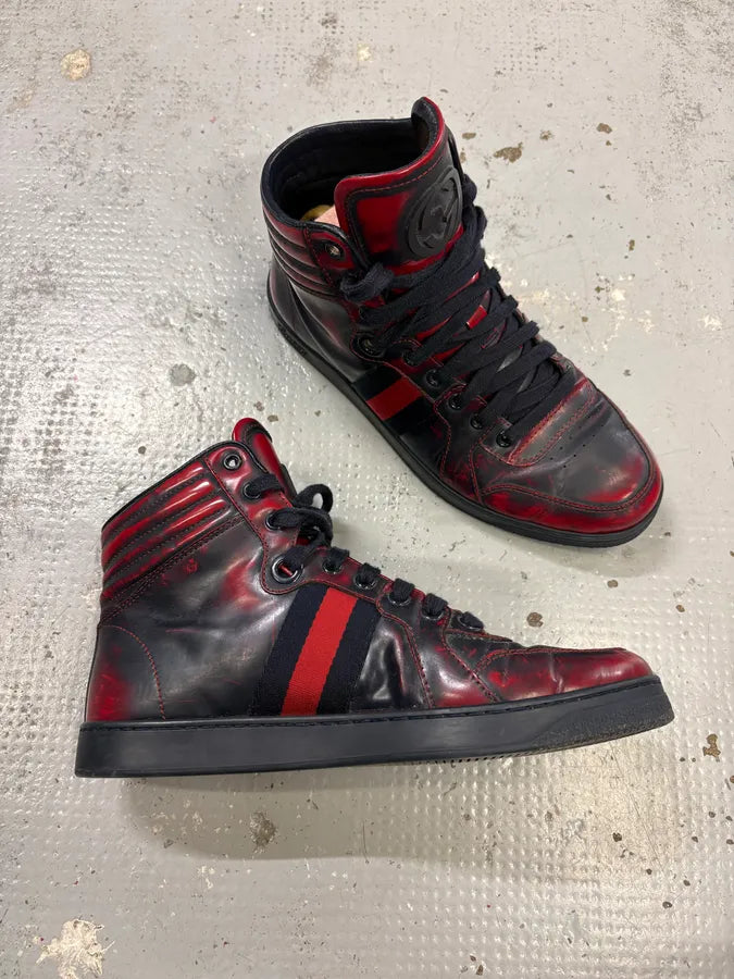 Gucci Red Black Leather Logo High-Top Sneakers HKKHkzL 3