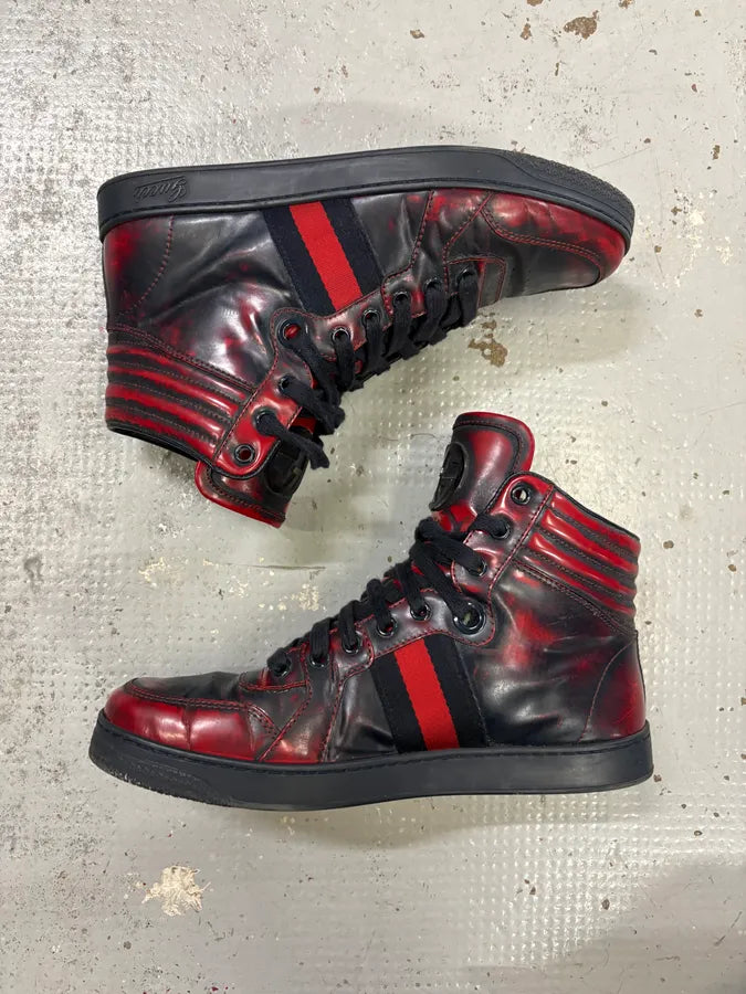 Gucci Red Black Leather Logo High-Top Sneakers HKKHkzL 2