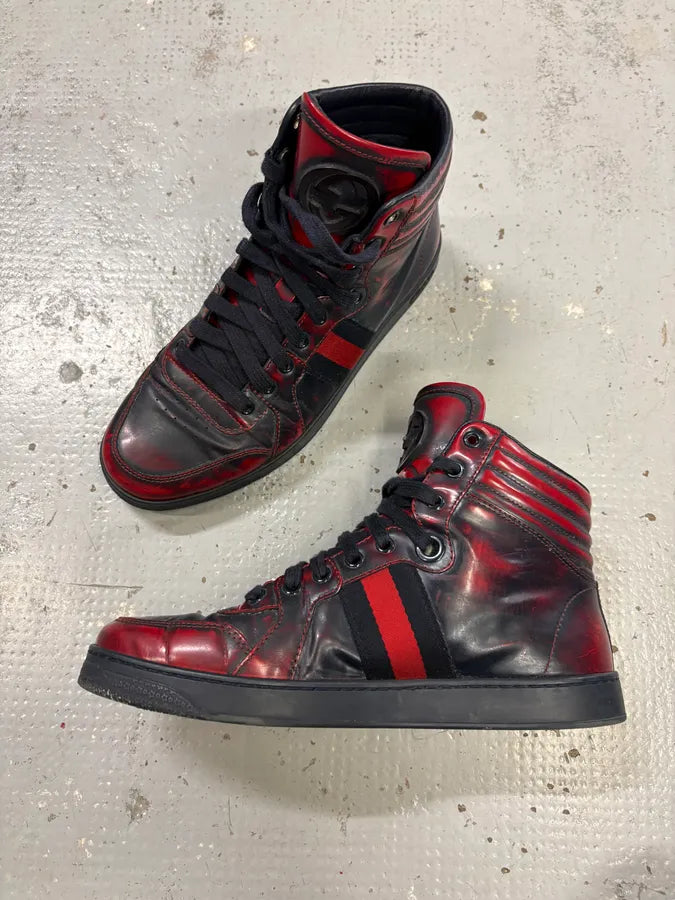 Gucci Red Black Leather Logo High-Top Sneakers HKKHkzL 4
