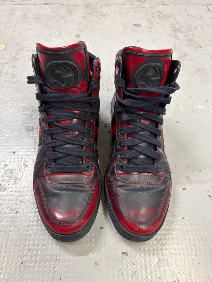 Gucci Red Black Leather Logo High-Top Sneakers HKKHkzL 1