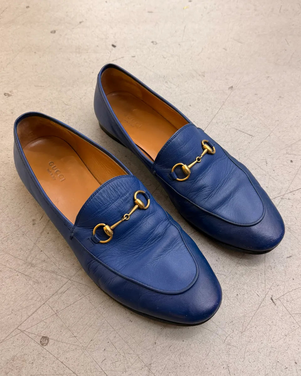 Gucci Royal Blue Leather Horsebit Jordaan Loafer Shoes akMMPkg 1