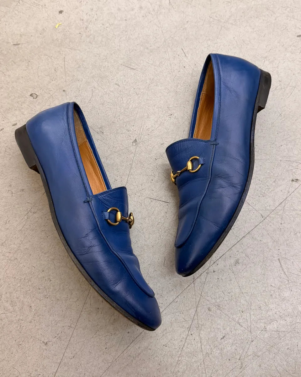 Gucci Royal Blue Leather Horsebit Jordaan Loafer Shoes akMMPkg 2